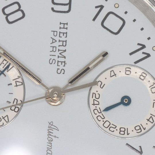HERMES Watches Mechanical Automatic CL5.710 Stainless Steel, Leather Silver Clipper Power Reserve white dial mens Used Authentic