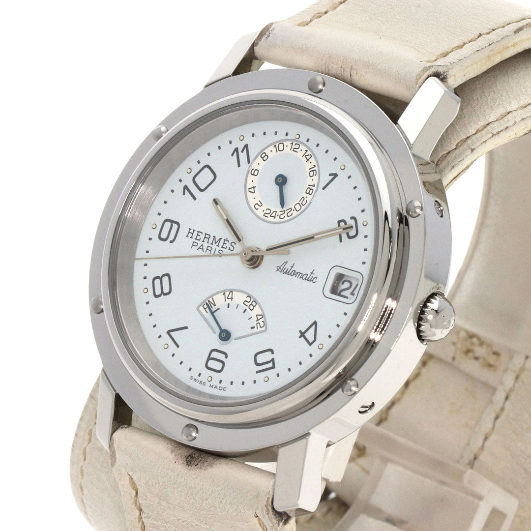 HERMES Watches Mechanical Automatic CL5.710 Stainless Steel, Leather Silver Clipper Power Reserve white dial mens Used Authentic