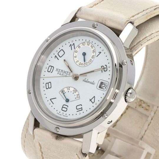HERMES Watches Mechanical Automatic CL5.710 Stainless Steel, Leather Silver Clipper Power Reserve white dial mens Used Authentic