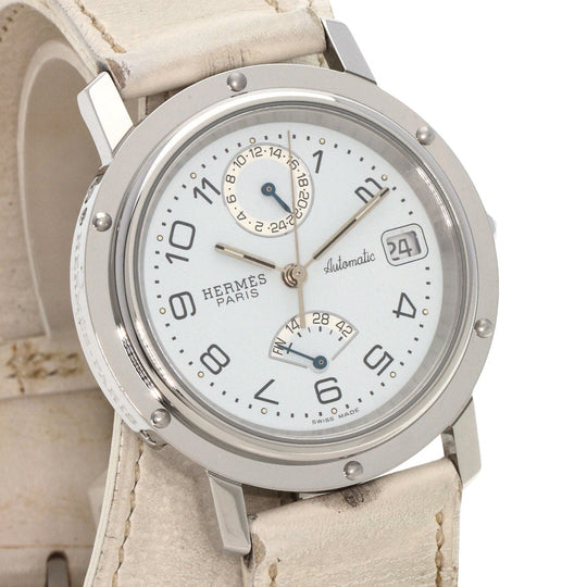 HERMES Watches Mechanical Automatic CL5.710 Stainless Steel, Leather Silver Clipper Power Reserve white dial mens Used Authentic