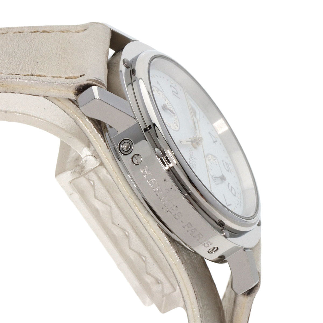 HERMES Watches Mechanical Automatic CL5.710 Stainless Steel, Leather Silver Clipper Power Reserve white dial mens Used Authentic