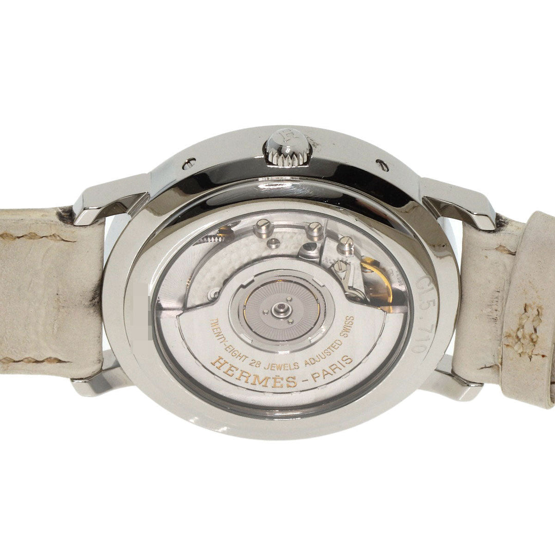 HERMES Watches Mechanical Automatic CL5.710 Stainless Steel, Leather Silver Clipper Power Reserve white dial mens Used Authentic