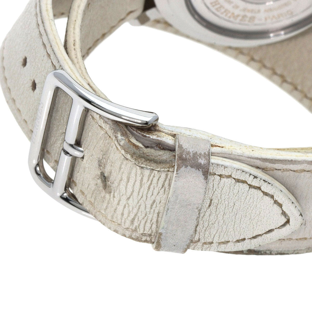 HERMES Watches Mechanical Automatic CL5.710 Stainless Steel, Leather Silver Clipper Power Reserve white dial mens Used Authentic