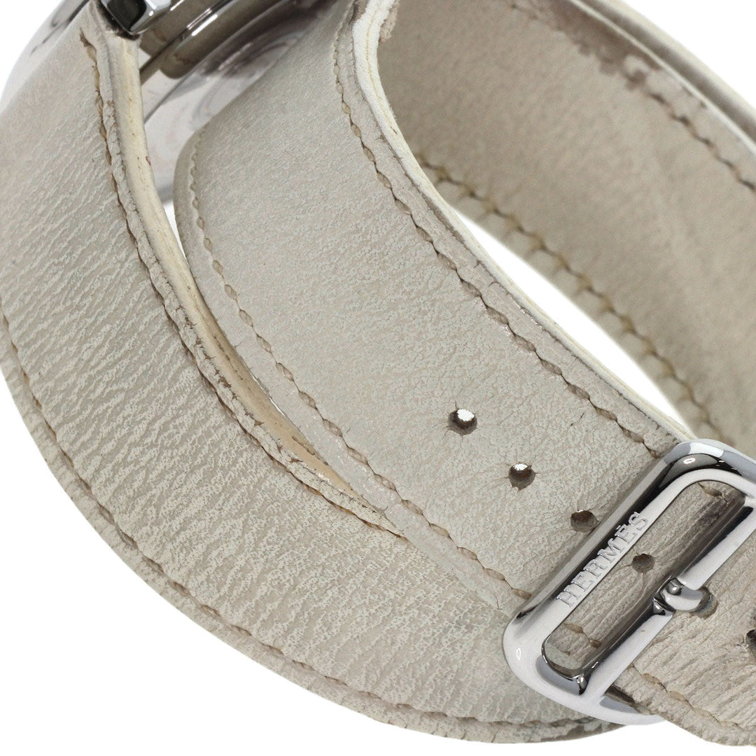 HERMES Watches Mechanical Automatic CL5.710 Stainless Steel, Leather Silver Clipper Power Reserve white dial mens Used Authentic