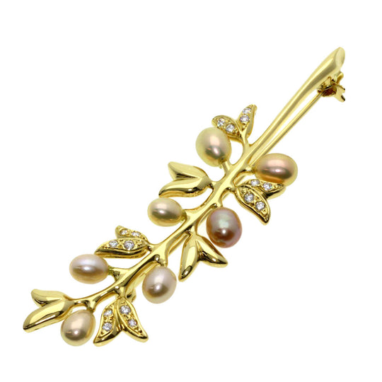 MIKIMOTO Brooch 18K Yellow Gold gold Freshwater Pearl Diamond Women Used Authentic
