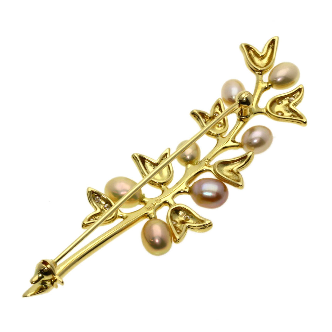 MIKIMOTO Brooch 18K Yellow Gold gold Freshwater Pearl Diamond Women Used Authentic