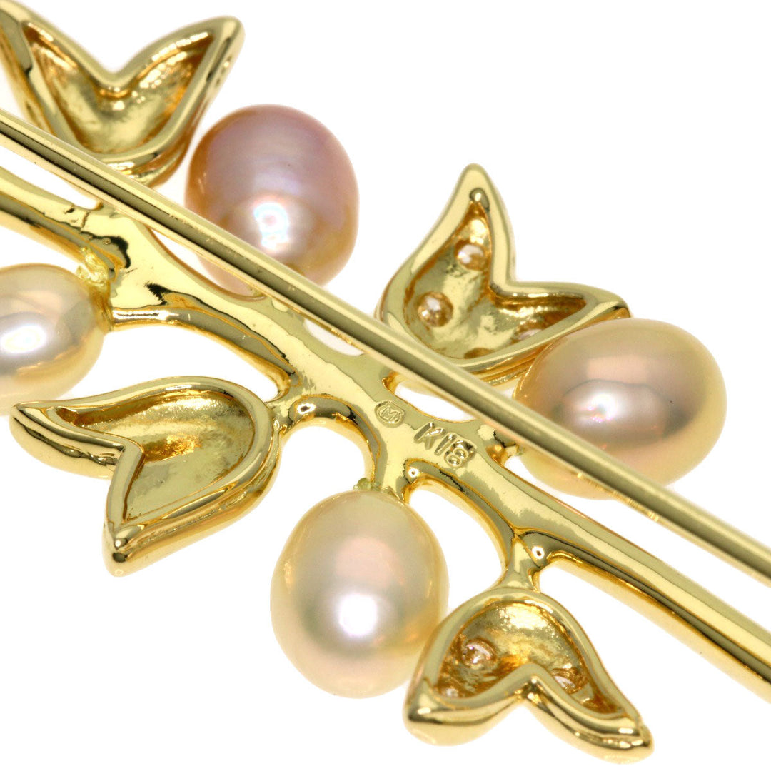 MIKIMOTO Brooch 18K Yellow Gold gold Freshwater Pearl Diamond Women Used Authentic