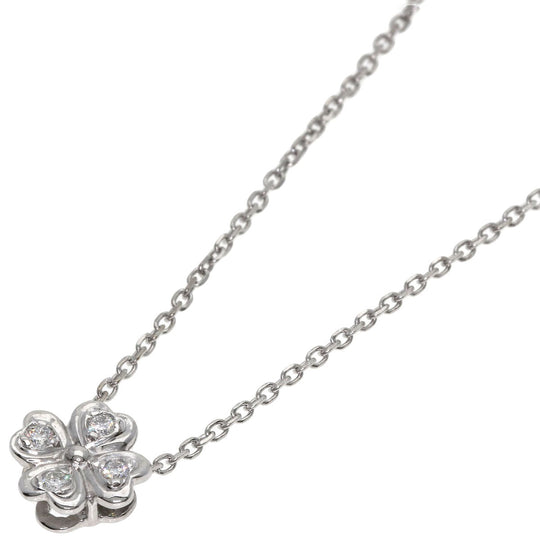 MIKIMOTO Necklace K18WG Silver Clover Diamond Women Used Authentic
