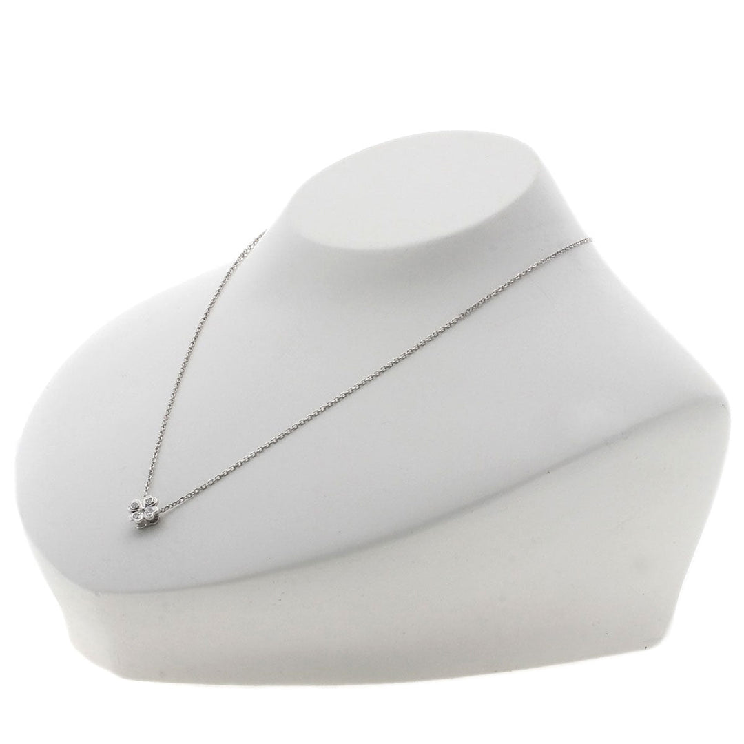MIKIMOTO Necklace K18WG Silver Clover Diamond Women Used Authentic
