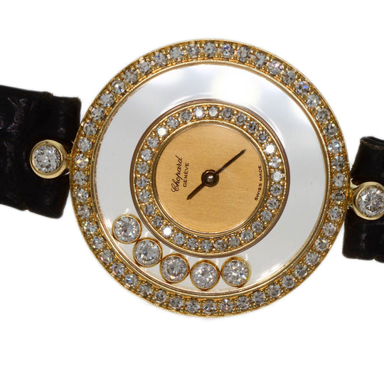 Chopard Watches Quartz 20/3957 K18YG , Leather , Diamond gold Happy diamond gold dial Women Used Authentic
