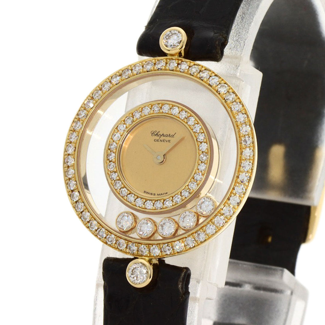 Chopard Watches Quartz 20/3957 K18YG , Leather , Diamond gold Happy diamond gold dial Women Used Authentic