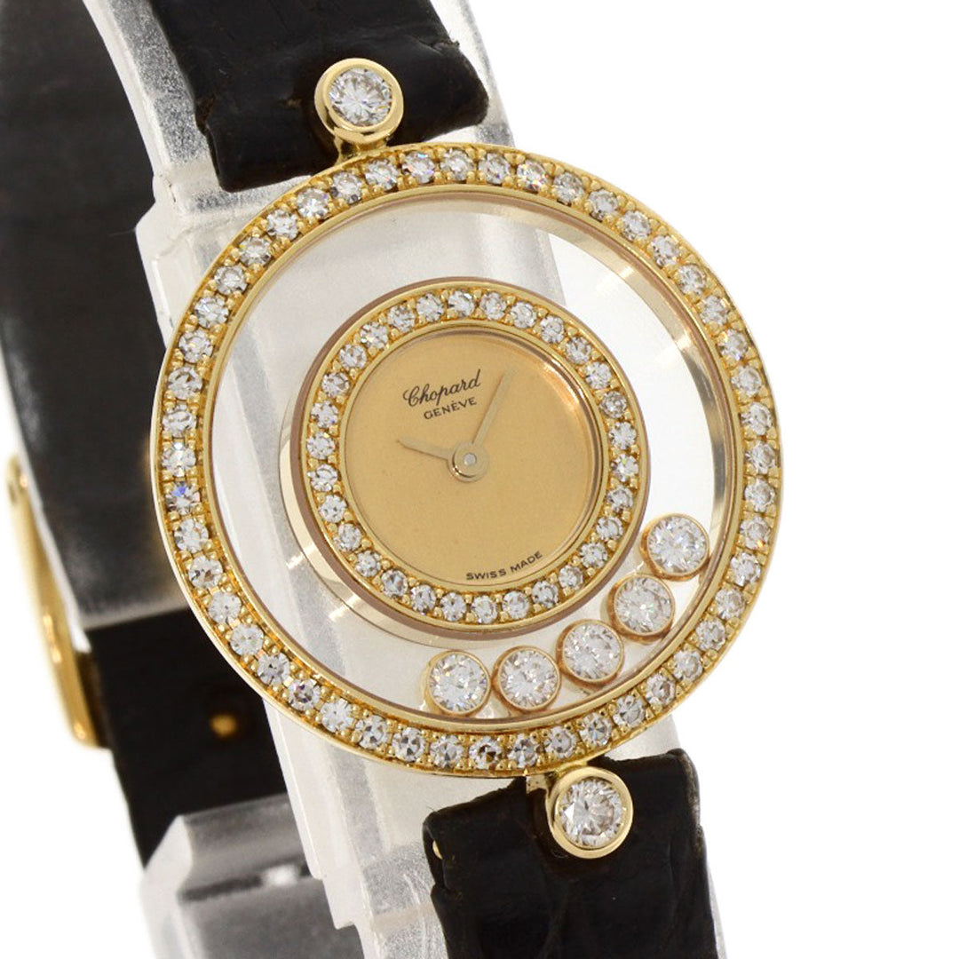 Chopard Watches Quartz 20/3957 K18YG , Leather , Diamond gold Happy diamond gold dial Women Used Authentic
