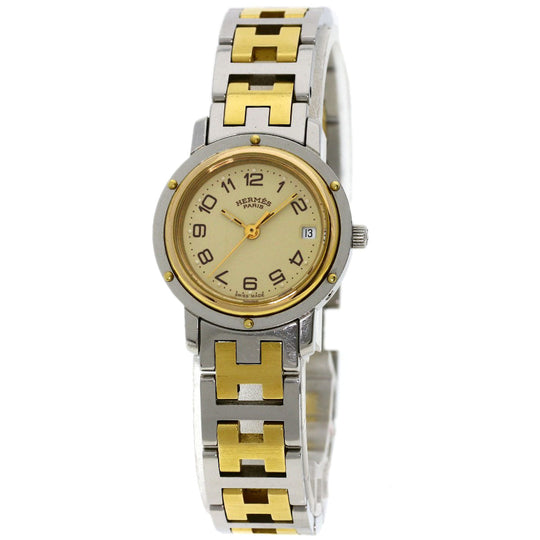 HERMES Watches Quartz CL3.240 Stainless Steel , SSxGP gold Clipper Ivory dial Women Used Authentic