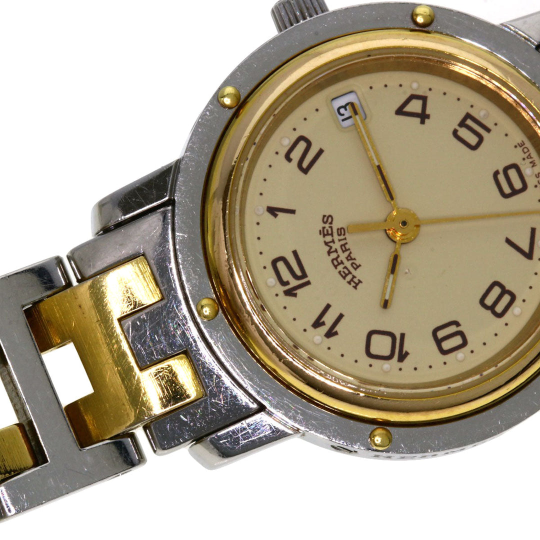 HERMES Watches Quartz CL3.240 Stainless Steel , SSxGP gold Clipper Ivory dial Women Used Authentic