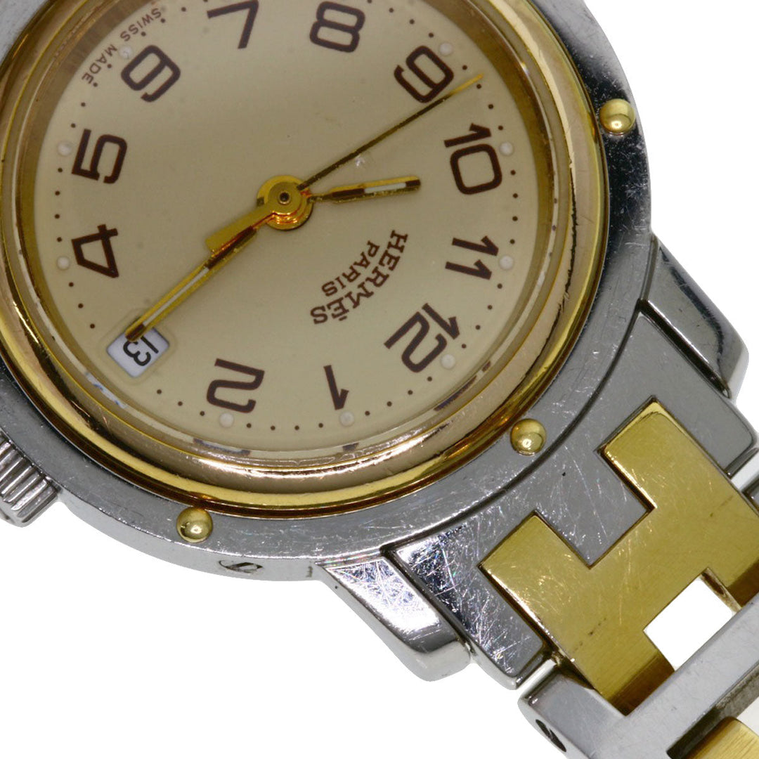 HERMES Watches Quartz CL3.240 Stainless Steel , SSxGP gold Clipper Ivory dial Women Used Authentic