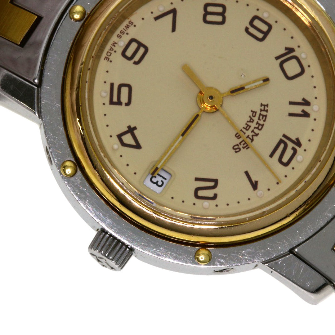 HERMES Watches Quartz CL3.240 Stainless Steel , SSxGP gold Clipper Ivory dial Women Used Authentic