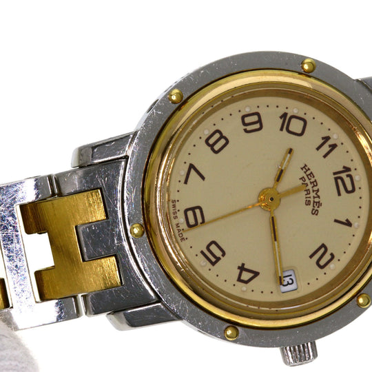HERMES Watches Quartz CL3.240 Stainless Steel , SSxGP gold Clipper Ivory dial Women Used Authentic