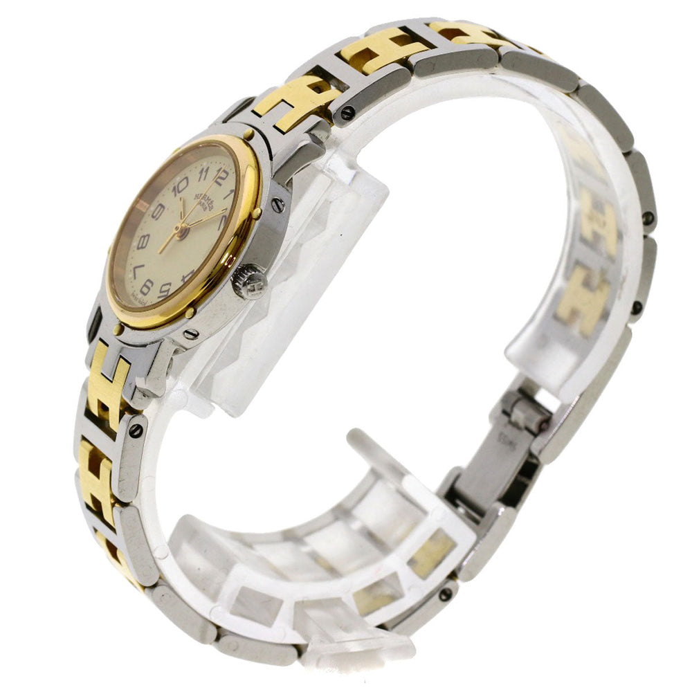 HERMES Watches Quartz CL3.240 Stainless Steel , SSxGP gold Clipper Ivory dial Women Used Authentic
