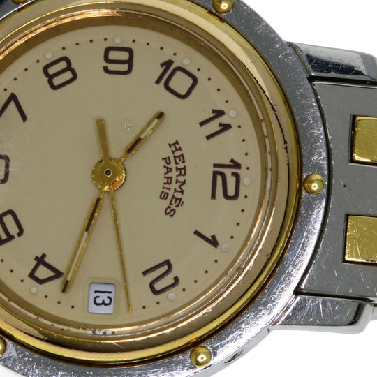 HERMES Watches Quartz CL3.240 Stainless Steel , SSxGP gold Clipper Ivory dial Women Used Authentic