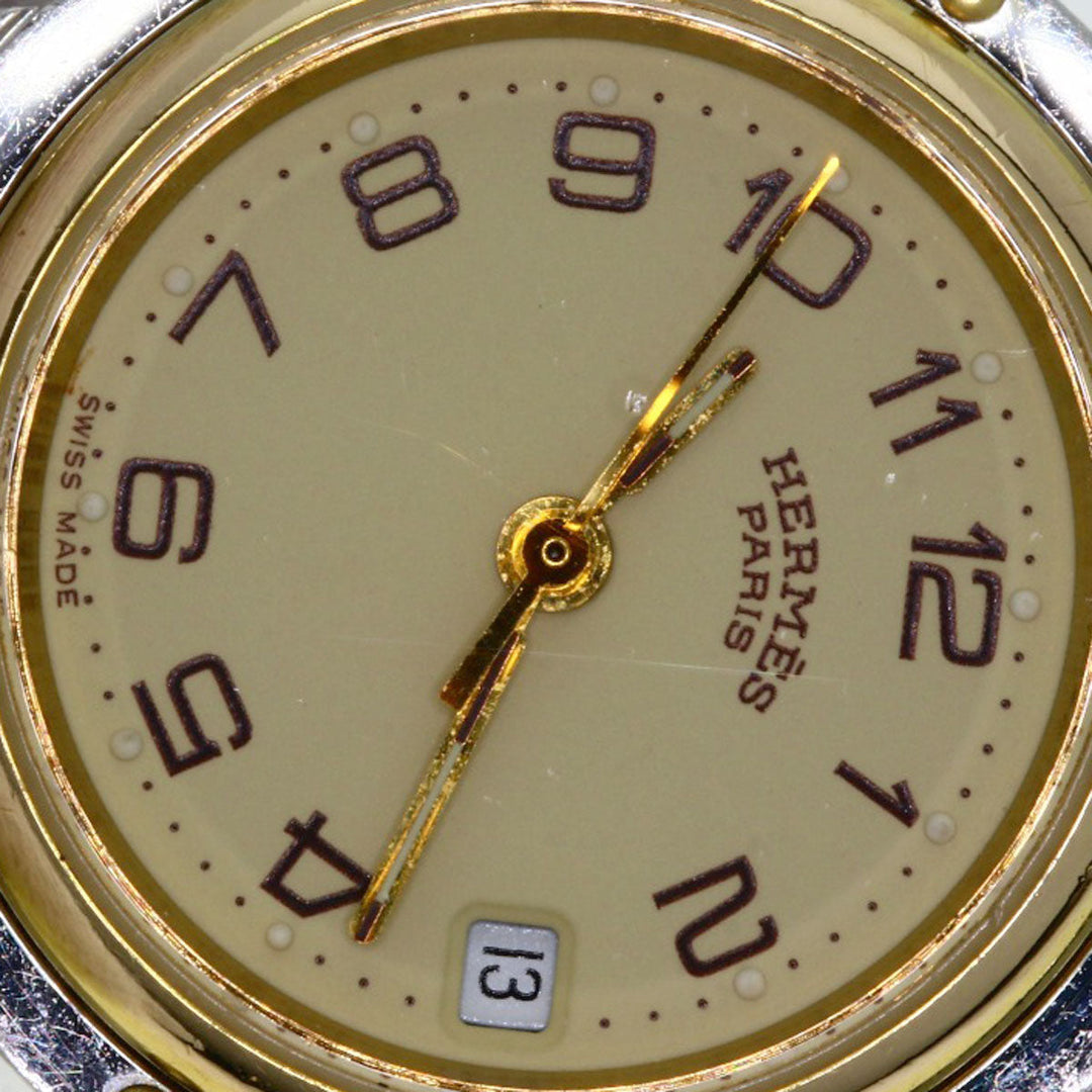 HERMES Watches Quartz CL3.240 Stainless Steel , SSxGP gold Clipper Ivory dial Women Used Authentic