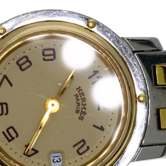 HERMES Watches Quartz CL3.240 Stainless Steel , SSxGP gold Clipper Ivory dial Women Used Authentic