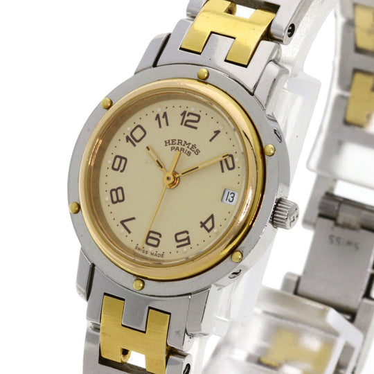 HERMES Watches Quartz CL3.240 Stainless Steel , SSxGP gold Clipper Ivory dial Women Used Authentic