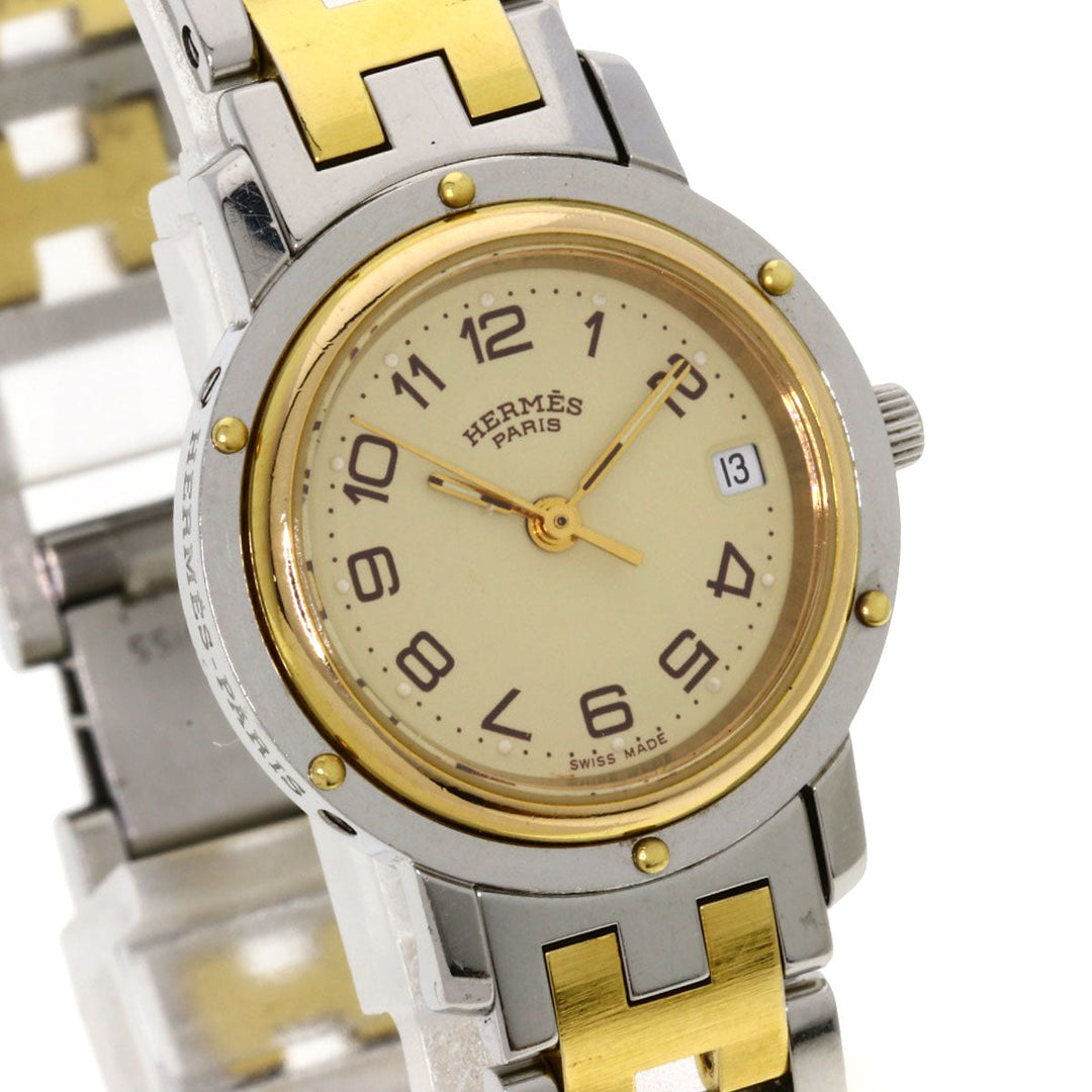 HERMES Watches Quartz CL3.240 Stainless Steel , SSxGP gold Clipper Ivory dial Women Used Authentic