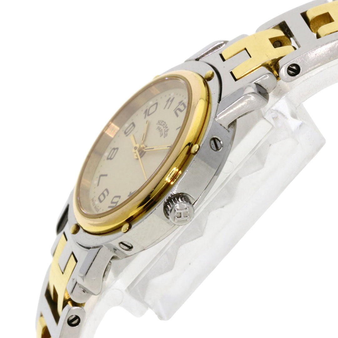 HERMES Watches Quartz CL3.240 Stainless Steel , SSxGP gold Clipper Ivory dial Women Used Authentic