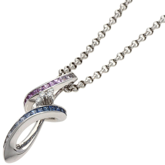 JUNE Necklace K18WG Silver Sapphire diamond Women Used Authentic