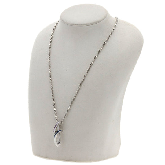 JUNE Necklace K18WG Silver Sapphire diamond Women Used Authentic