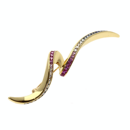 JUNE Brooch 18K Yellow Gold gold sapphire Women Used Authentic