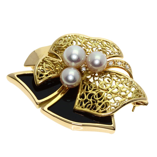 TASAKI Brooch 18K Yellow Gold gold Akoya Pearl Onyx Diamond