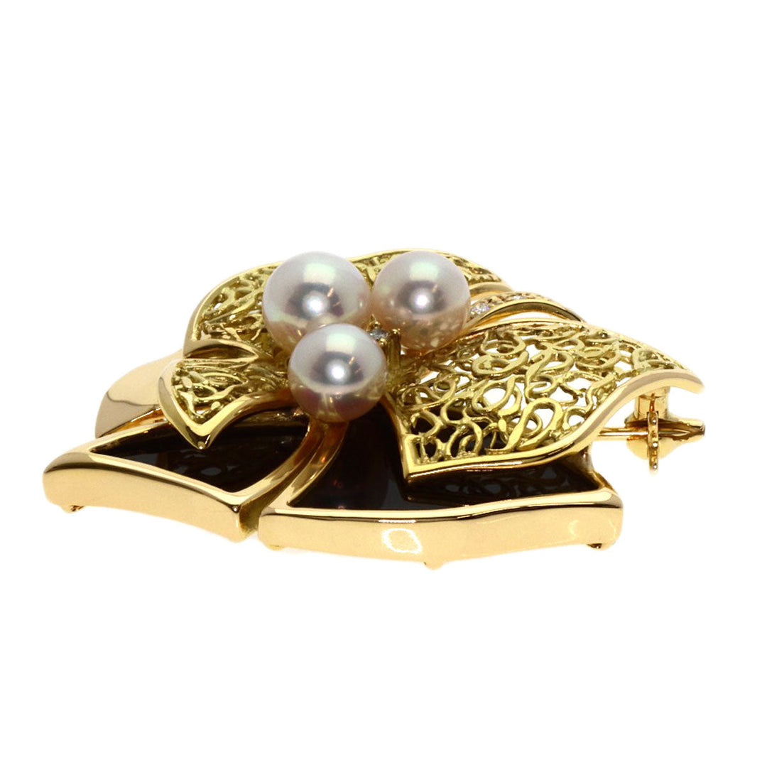 TASAKI Brooch 18K Yellow Gold gold Akoya Pearl Onyx Diamond