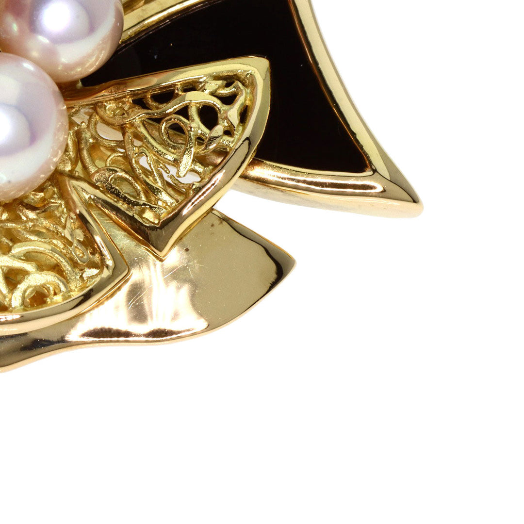 TASAKI Brooch 18K Yellow Gold gold Akoya Pearl Onyx Diamond