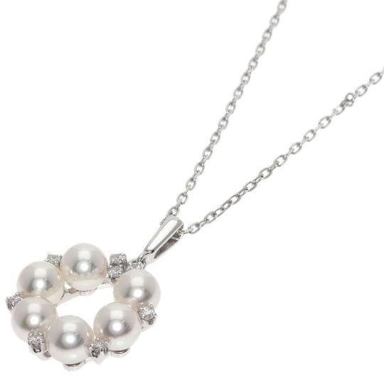 MIKIMOTO Necklace K18WG Silver Akoya Pearl Diamond Women Used Authentic