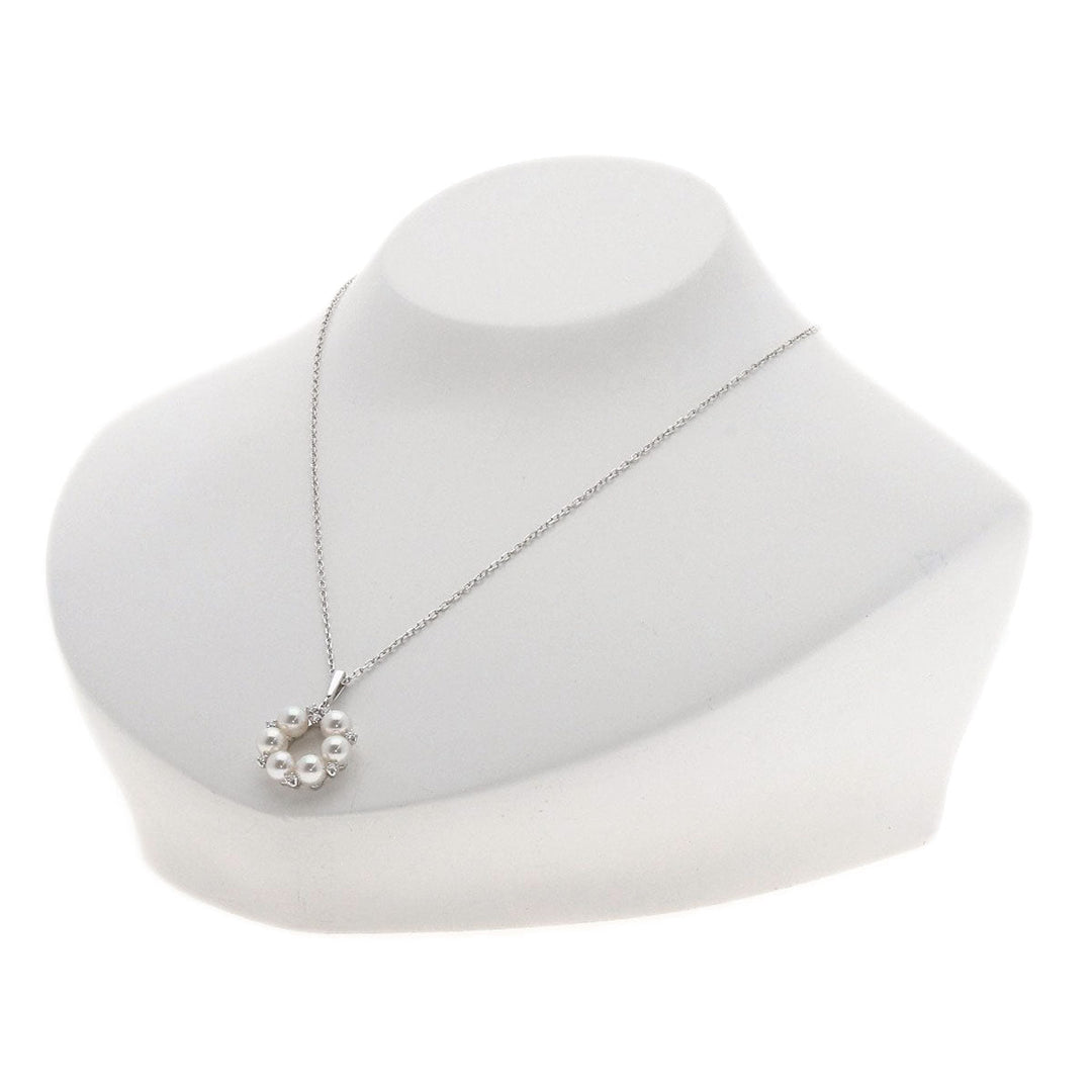 MIKIMOTO Necklace K18WG Silver Akoya Pearl Diamond Women Used Authentic