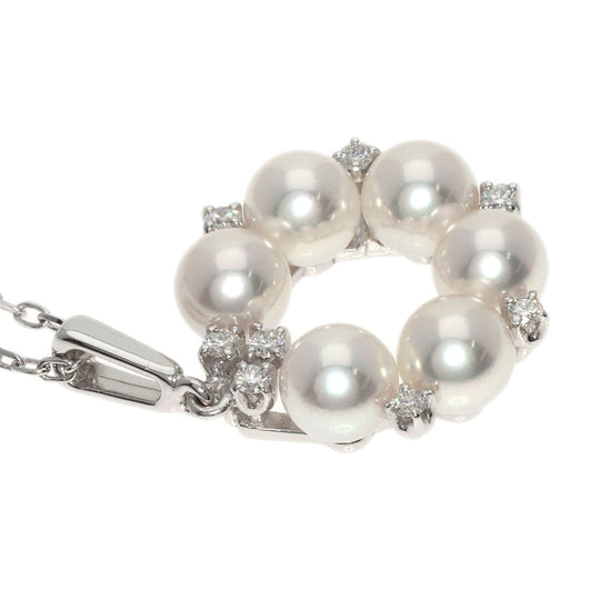 MIKIMOTO Necklace K18WG Silver Akoya Pearl Diamond Women Used Authentic