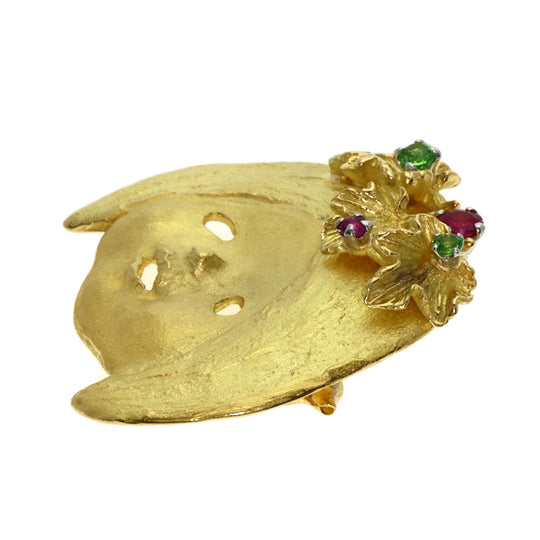 IWAKURA KOJI Brooch K18YG , PT900 gold Girl Color Stone Pendant Top Women Used Authentic
