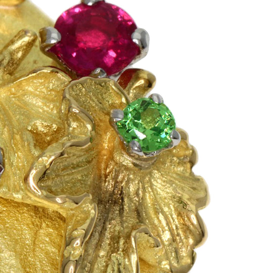 IWAKURA KOJI Brooch K18YG , PT900 gold Girl Color Stone Pendant Top Women Used Authentic