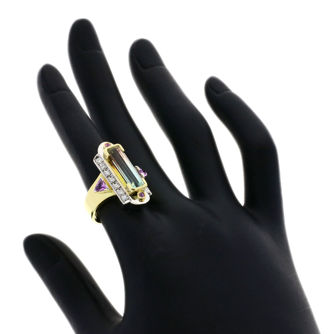 Kenji kiuchi Ring 18K Yellow Gold gold Party Color Tourmaline Pink Sapphire Diamond