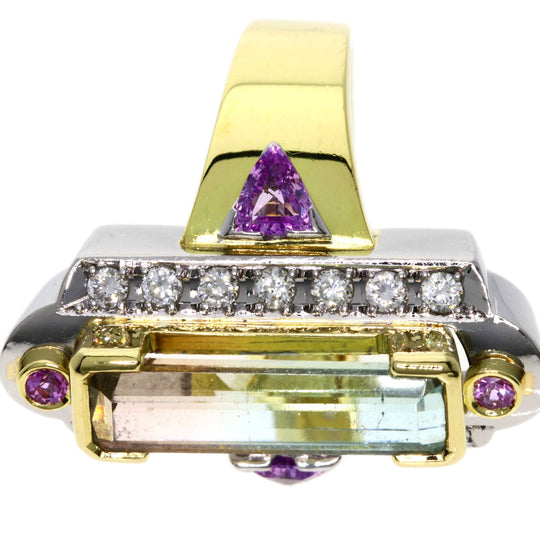 Kenji kiuchi Ring 18K Yellow Gold gold Party Color Tourmaline Pink Sapphire Diamond