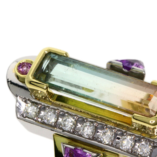 Kenji kiuchi Ring 18K Yellow Gold gold Party Color Tourmaline Pink Sapphire Diamond