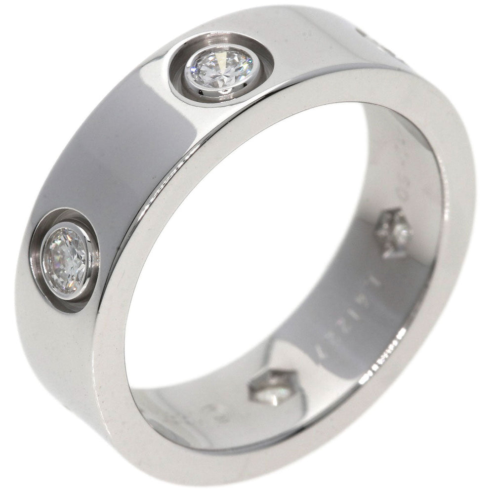 CARTIER Ring K18WG Silver Full Diamond Love Ring #50 Women Used Authentic
