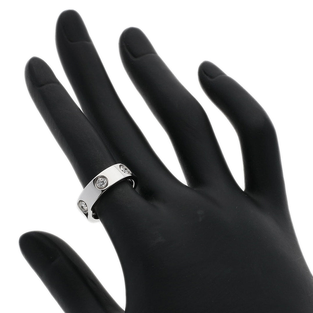 CARTIER Ring K18WG Silver Full Diamond Love Ring #50 Women Used Authentic
