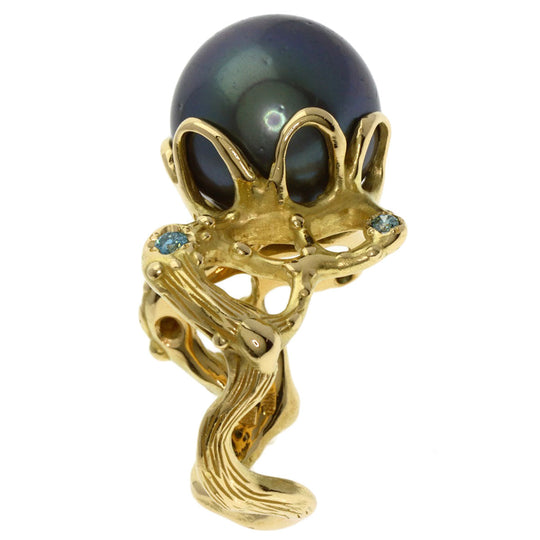 SHUN TAMURA Ring 18K Yellow Gold gold Black pearl pearl diamond