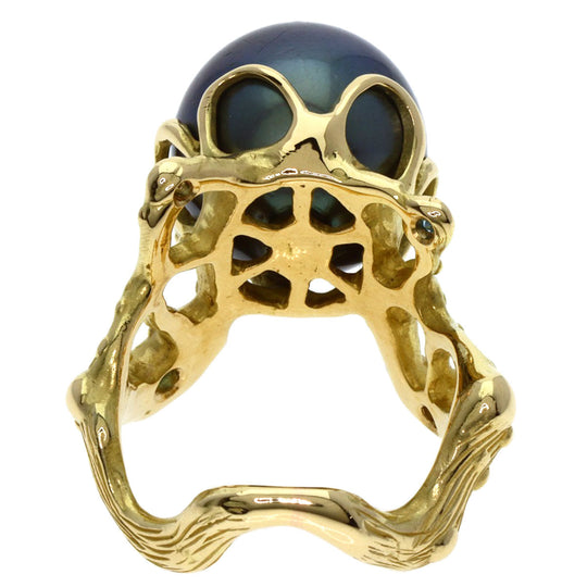 SHUN TAMURA Ring 18K Yellow Gold gold Black pearl pearl diamond