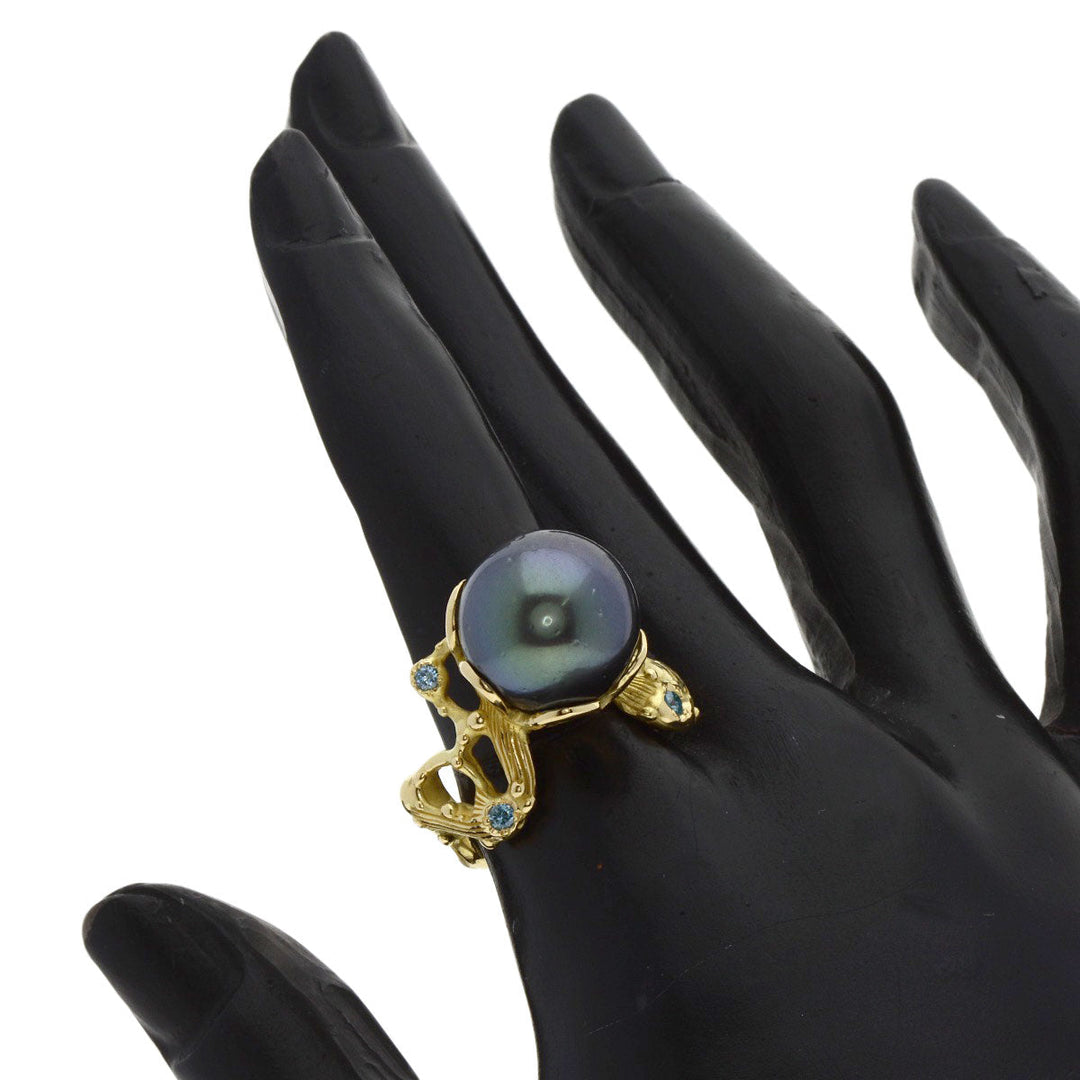 SHUN TAMURA Ring 18K Yellow Gold gold Black pearl pearl diamond