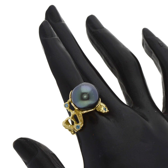 SHUN TAMURA Ring 18K Yellow Gold gold Black pearl pearl diamond