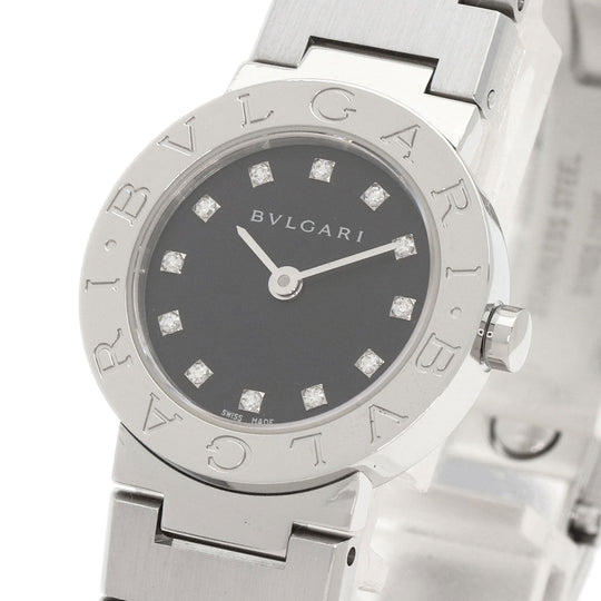 BVLGARI Watches Quartz BB23SS Stainless Steel , Stainless Steel Silver BVLGARI BVLGARI 12P Diamond black dial Women Used Authentic