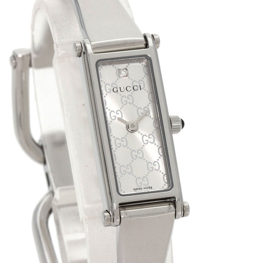 GUCCI Watches Quartz 1500L Stainless Steel , Stainless Steel Silver Square Face 1P Diamond Silver dial Women Used Authentic